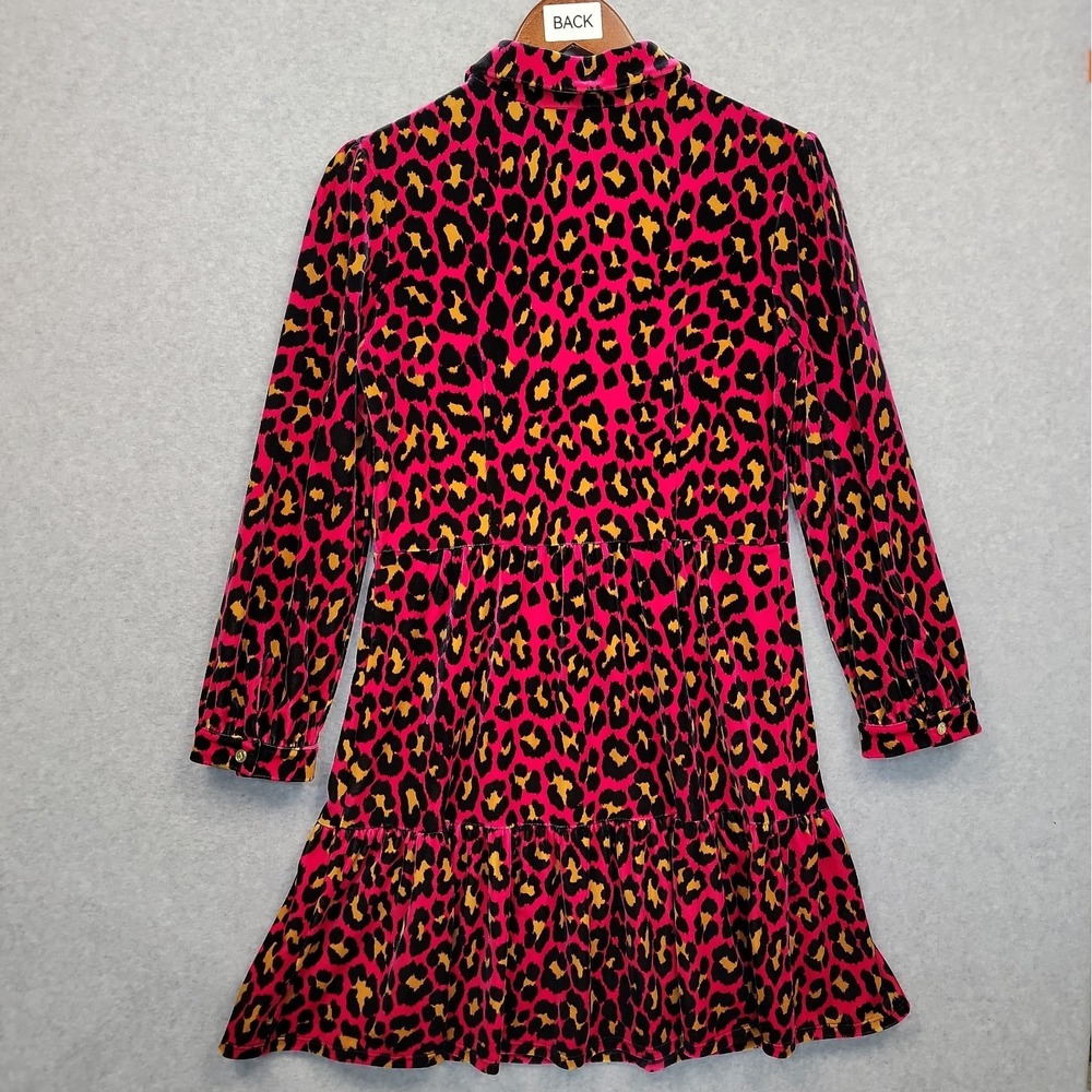 Jude Connally Pink Leopard Velour Print Long Sleeve Tiered Mini Dress Sz Small - Picture 5 of 12